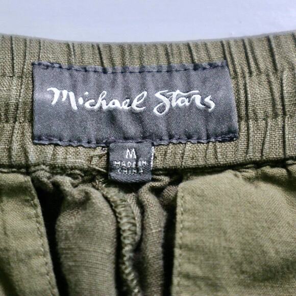Anthropologie Michael Stars Size M Cuffed Linen Trousers Olive Green - Picture 8 of 9